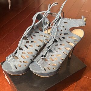 Guess Cutout Lace-Up Platform Heels - Slate grey/bluish